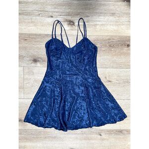 vintage 90s Victoria's Secret gold label navy blue satin paisley slip dress - S